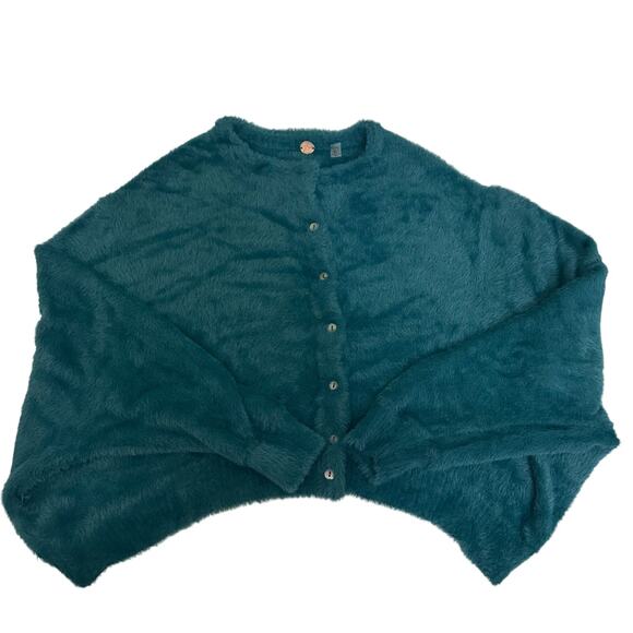 FREE PEOPLE FP ONE WYATT CARDI SOFT FUZZY BUTTON FRONT CARDIGAN TEAL Size XS - Picture 4 of 9